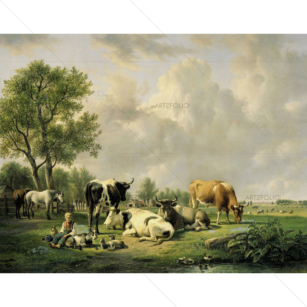 Meadow with Animals, Jan Van Ravenswaay — custom-size art design 5010719