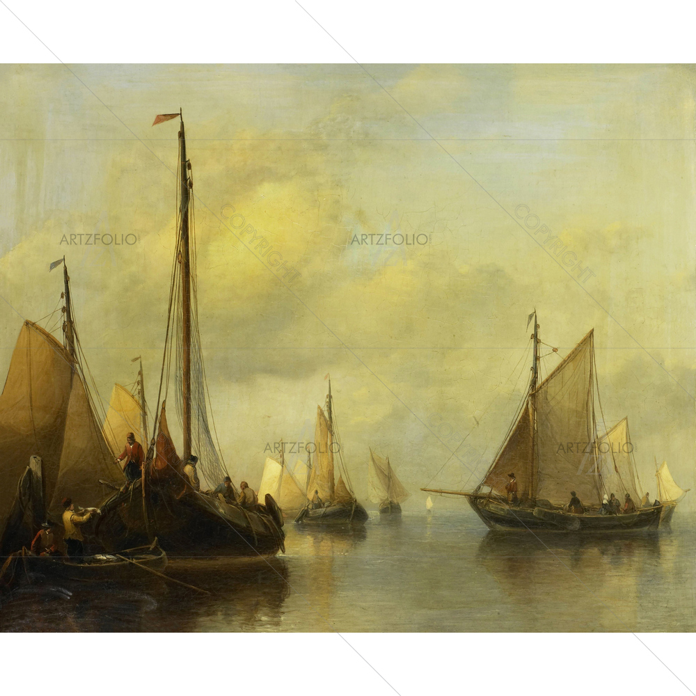 Fishing Boats on Calm Water, Antonie Waldorp, 1840-50 — custom-size art design 5010733