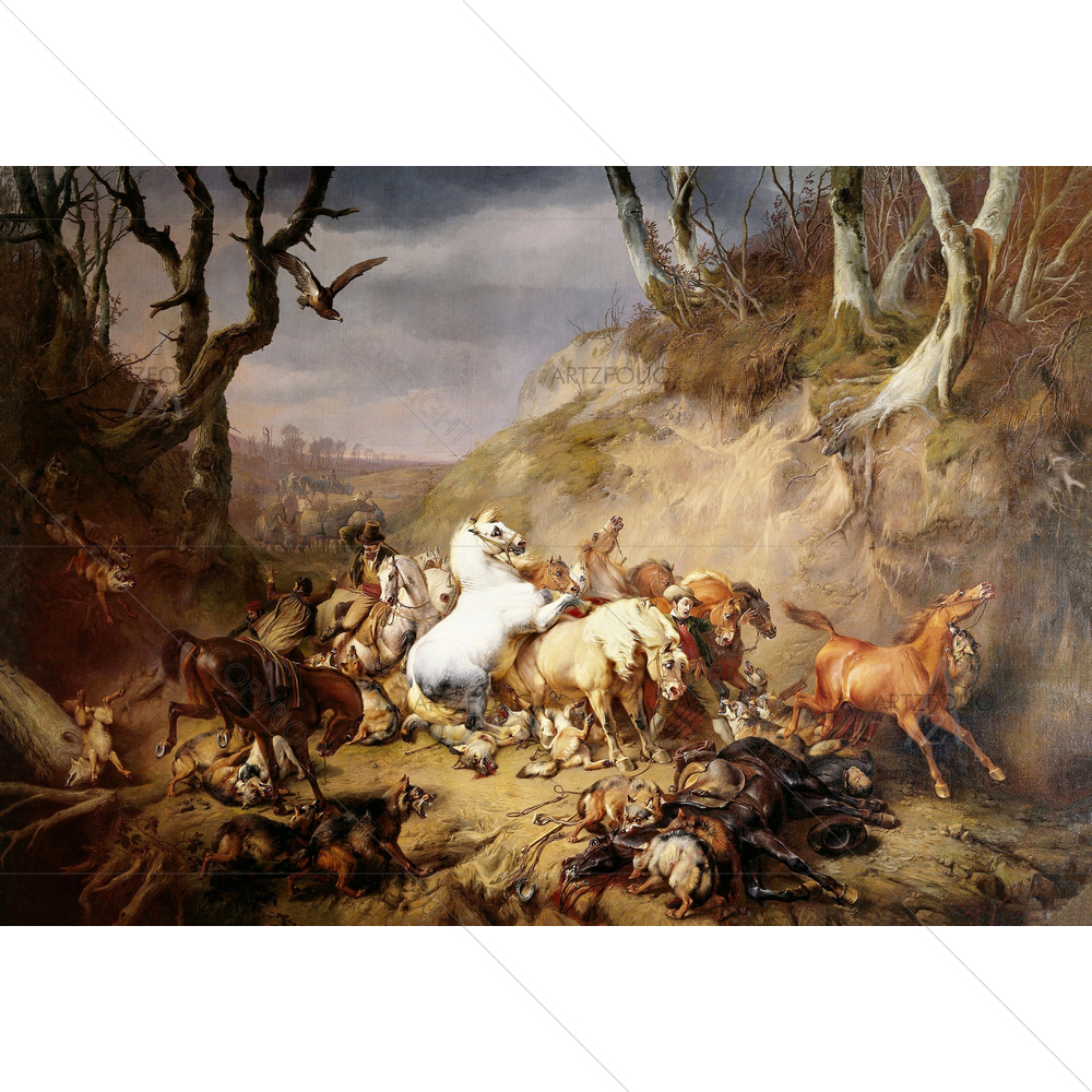 Wolves attacking Travelers, Eugene Verboeckhoven, 1986 — custom-size art design 5010735