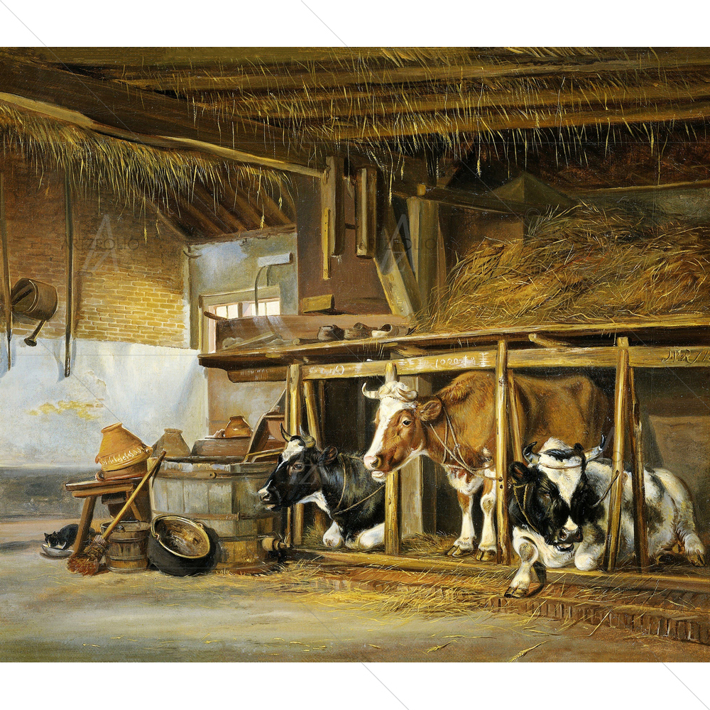 Cows in Stable, Jan Van Ravenswaay, 1820 — Animals custom art by ArtzFolio