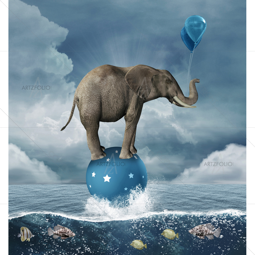 Elephant in Middle of Sea — Landscapes custom art by ArtzFolio