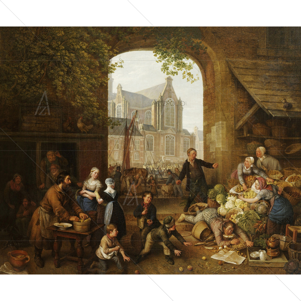 Two Drunkards at Market in Amsterdam, Peter Paul Joseph Noel, 1821 — Botanical custom art by ArtzFolio