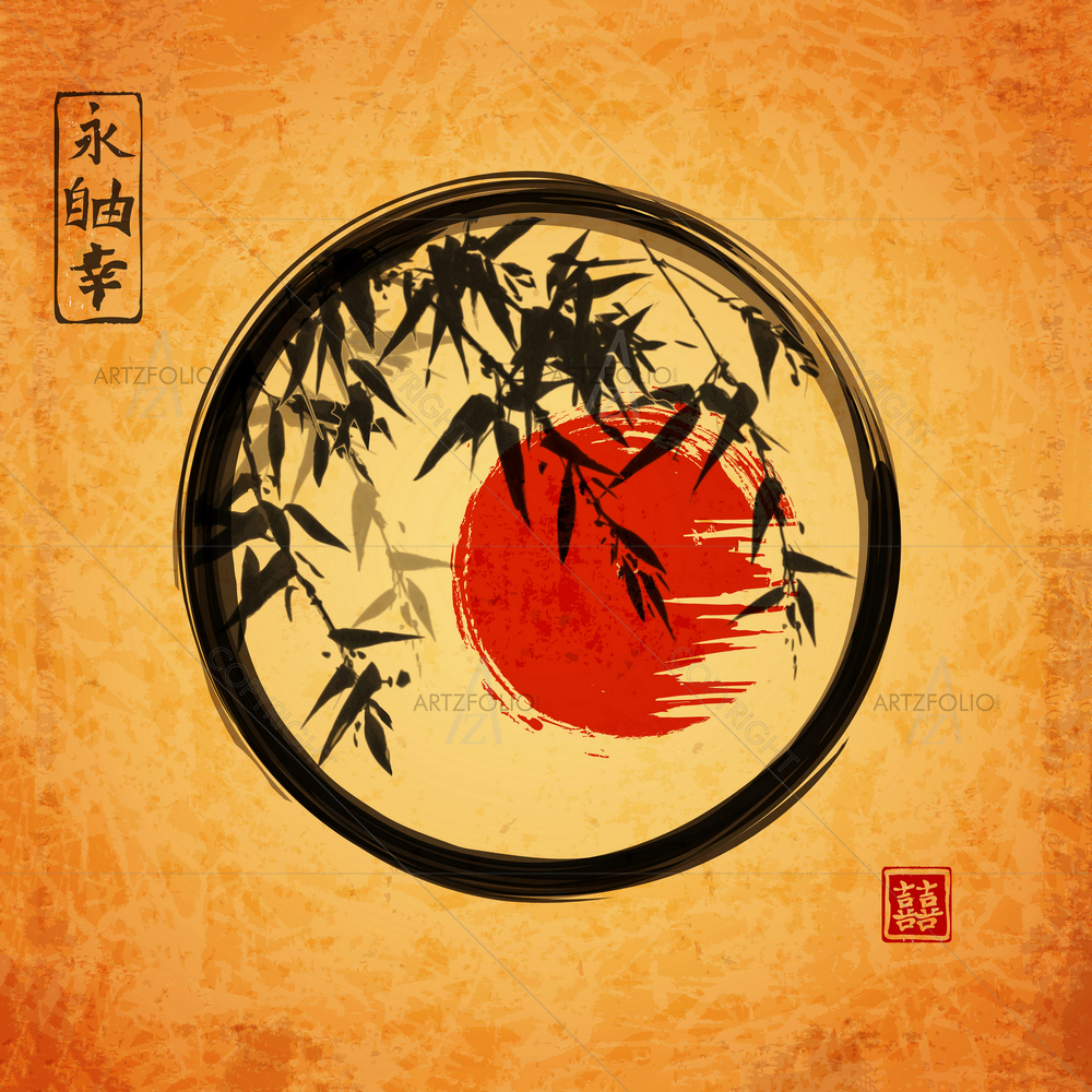 Bamboo Trees in Zen Circle Hieroglyphs D1 — custom-size art design 5010766