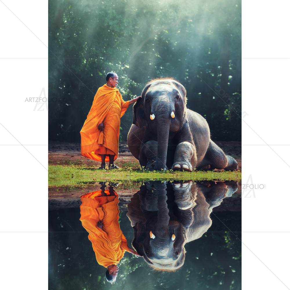 Monk and Baby Elephant D2 — Devotional custom art by ArtzFolio
