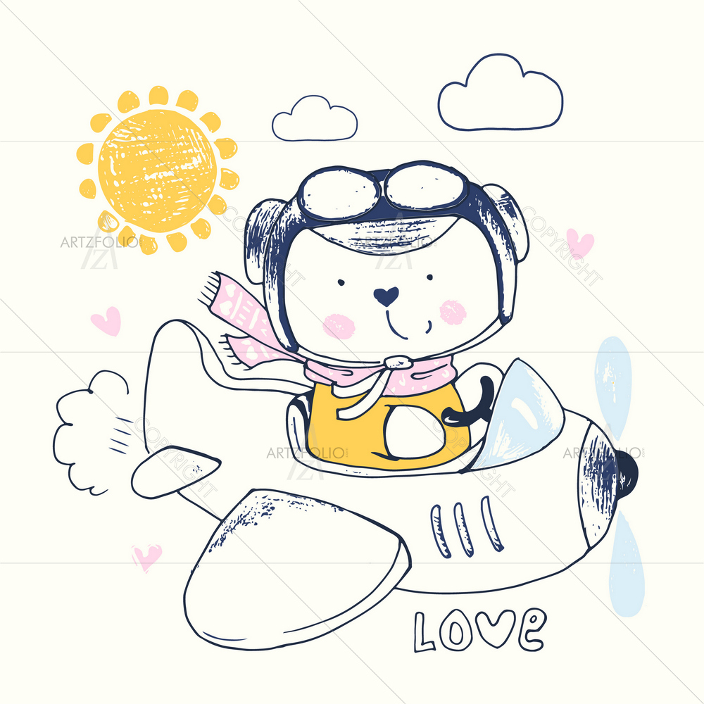 Baby Bear on Airplane — Animals custom art by ArtzFolio