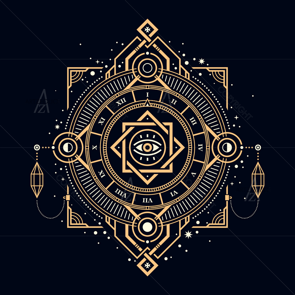 Golden Clock with Symbols — Devotional custom art by ArtzFolio