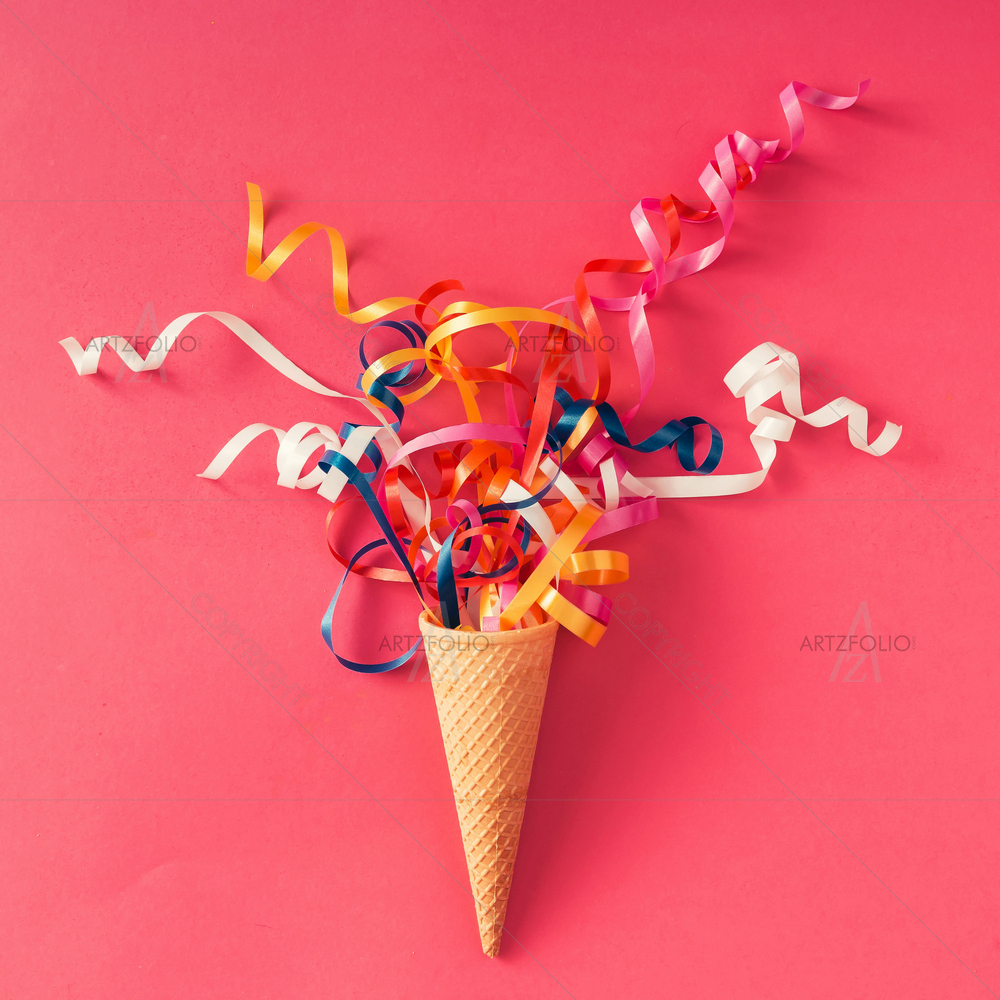 Ice Cream Cone with Colorful Party Streamers — custom-size art design 5010828