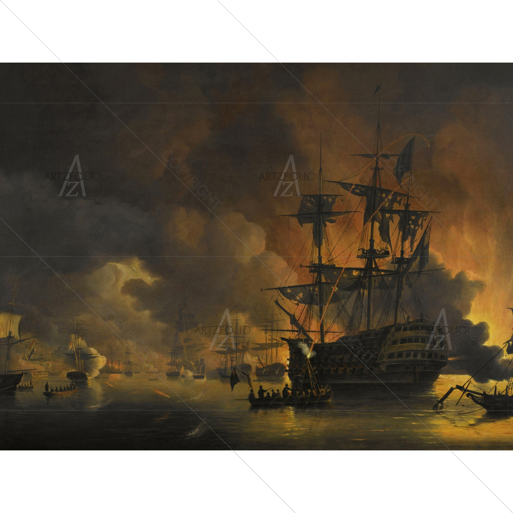 Fire on Wharves of Algiers, Nicolaas Baur, 1816-20 — custom-size art design 5010878