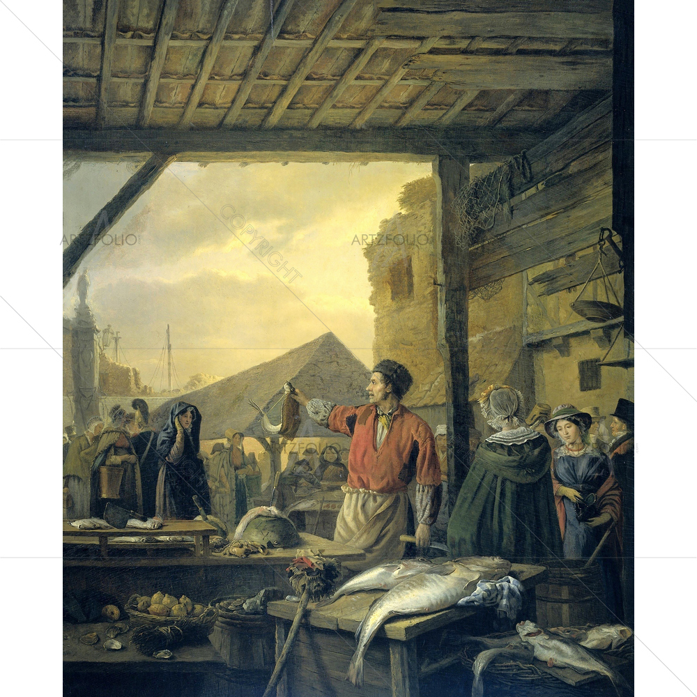 The Fish Market in Antwerp, Ignatius Regemorter, 1827 — Cuisine custom art by ArtzFolio