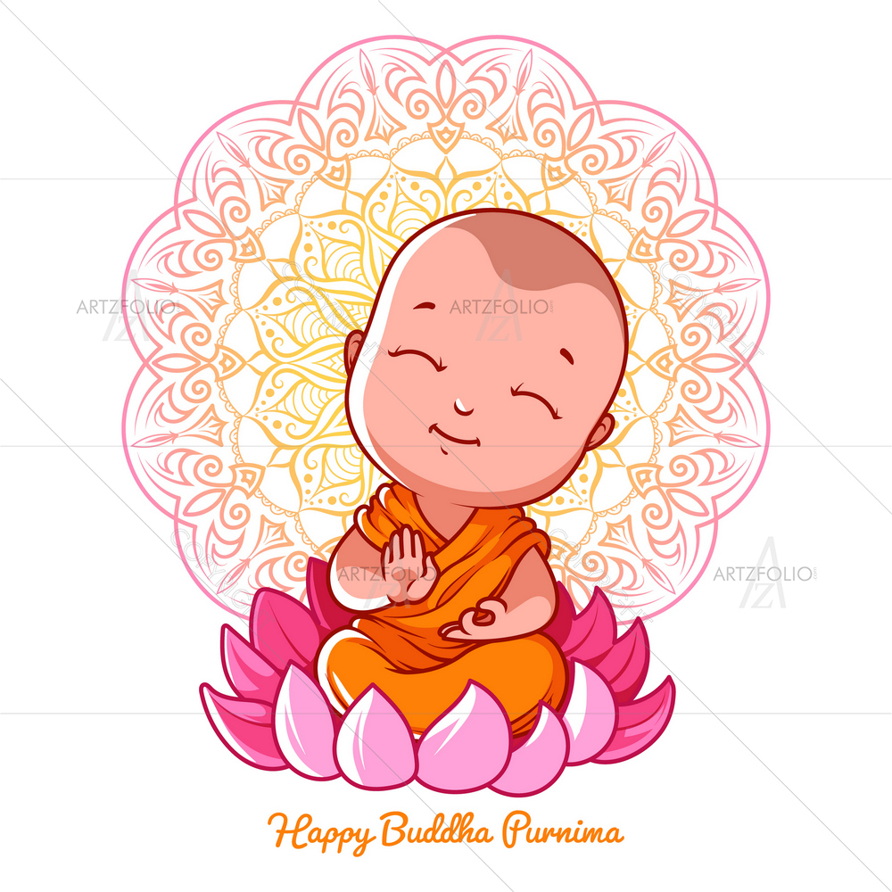 Cartoon Monk on Lotus — Devotional custom art by ArtzFolio