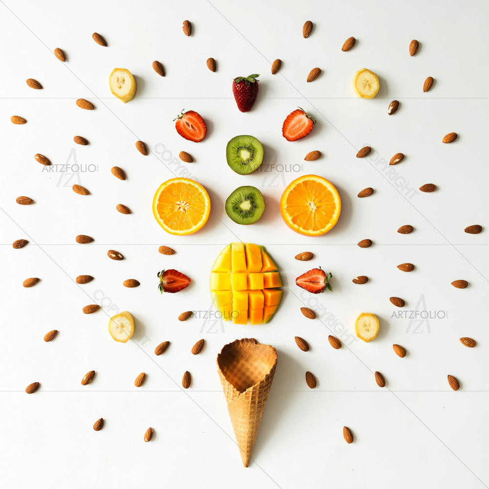 Fresh Fruits, Nuts and Ice Cream Cone Image — Cuisine custom art by ArtzFolio
