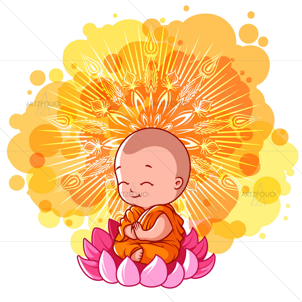 Little Meditating Monk on Lotus D1 — custom-size art design 5010927