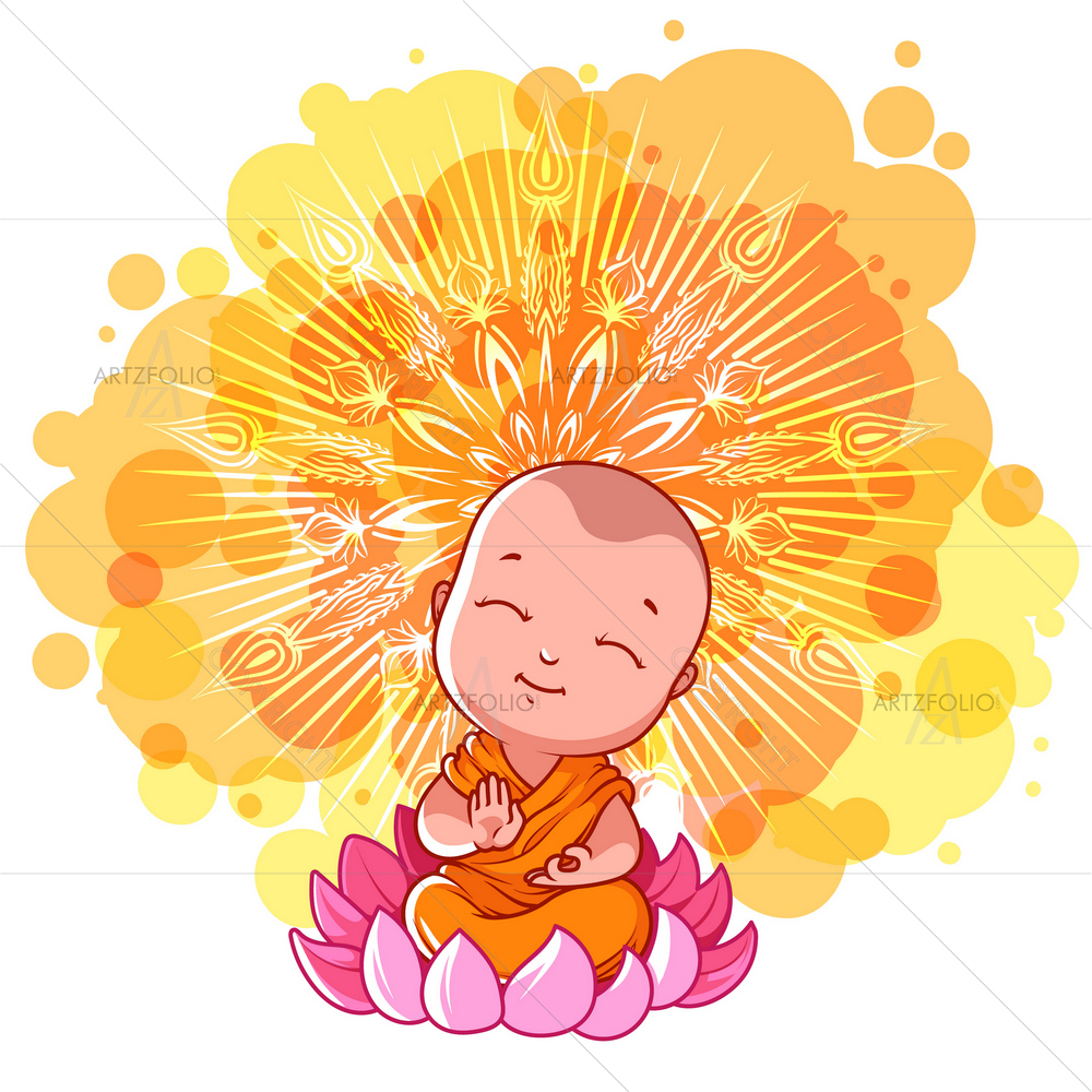Little Meditating Monk on Lotus D2 — Devotional custom art by ArtzFolio