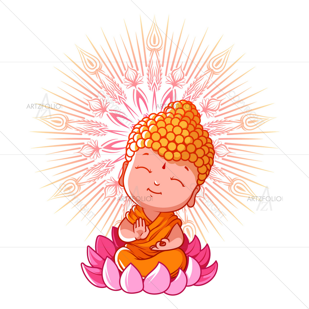 Little Meditating Lord Buddha on Lotus D1 — custom-size art design 5010938