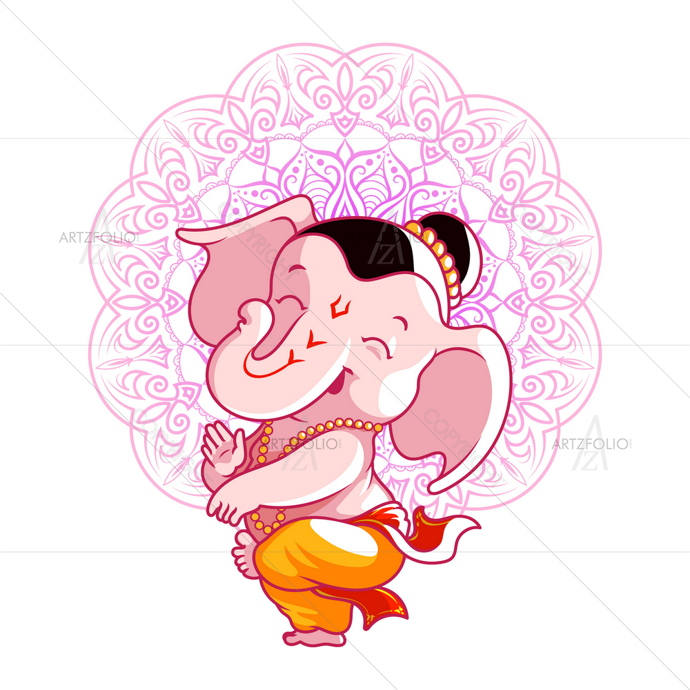 Cartoon Little God Ganesha D1 — Devotional custom art by ArtzFolio