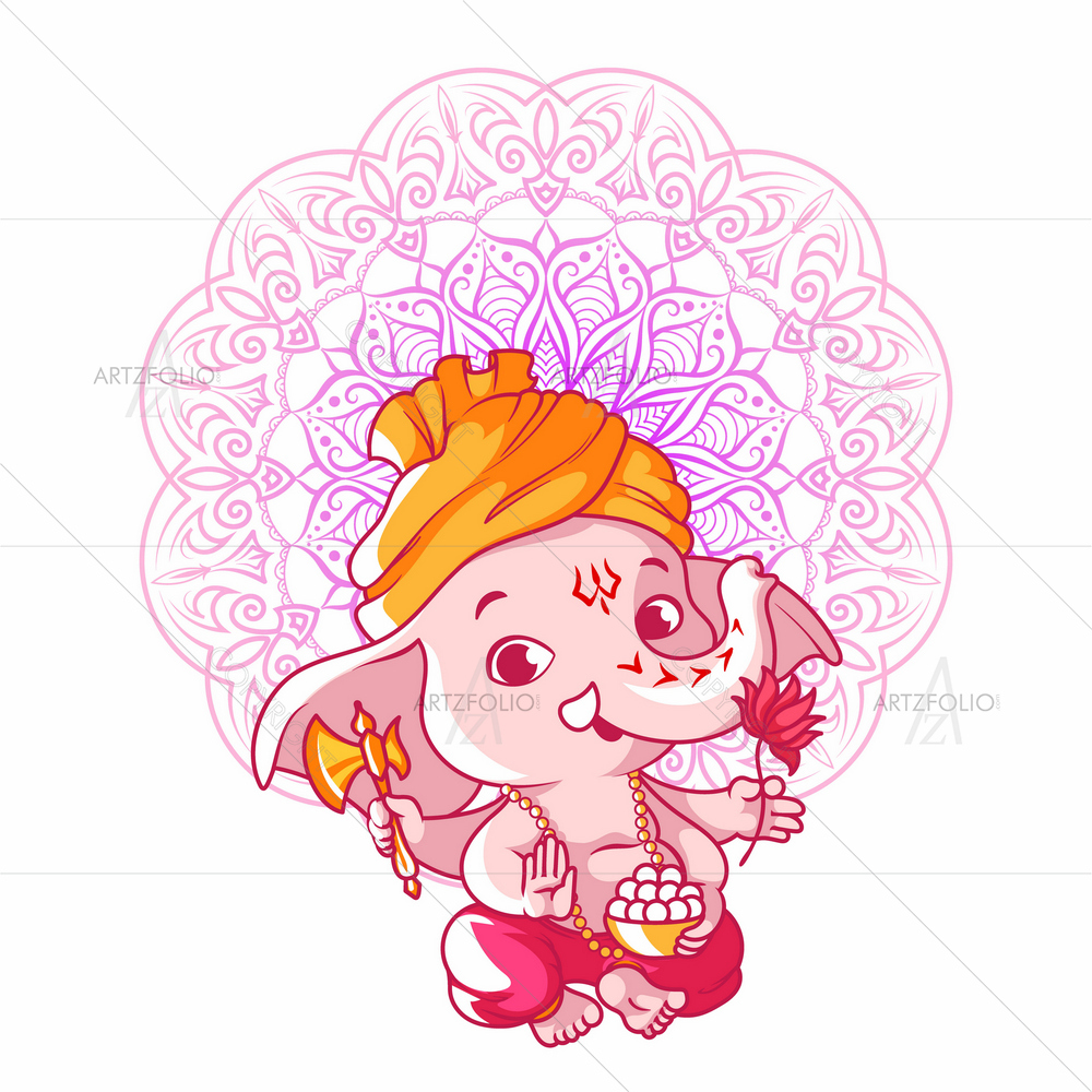 Cartoon Little God Ganesha D2 — Devotional custom art by ArtzFolio