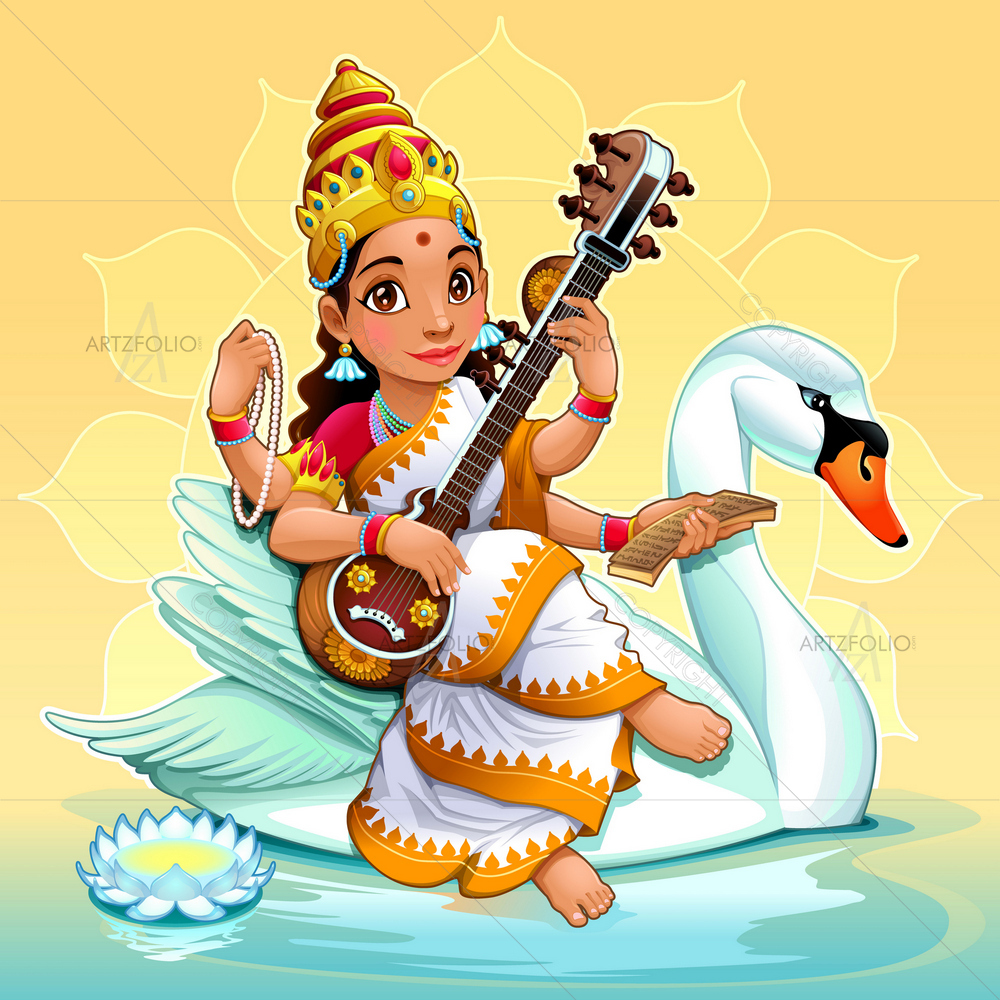 Hindu Goddess Sarasvati — Devotional custom art by ArtzFolio