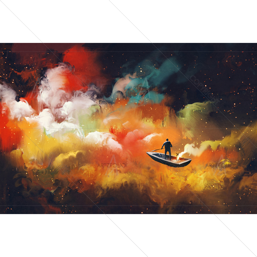 Man on Boat in Outer Space — Abstract custom art by ArtzFolio