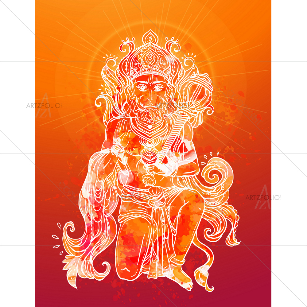 Hindu God Hanuman D3 — Devotional custom art by ArtzFolio