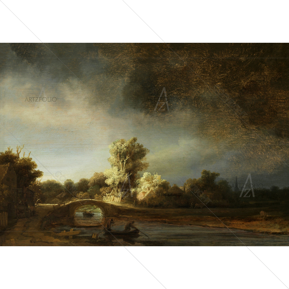 Landscape with Stone Bridge, Rembrandt Van Rijn, 1638 — custom-size art design 5010971