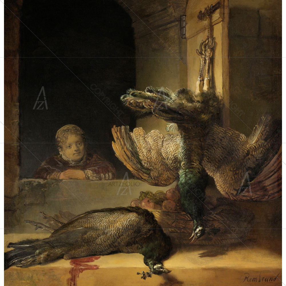 Still Life with Peacocks, Rembrandt Van Rijn, 1639 — Ancient custom art by ArtzFolio