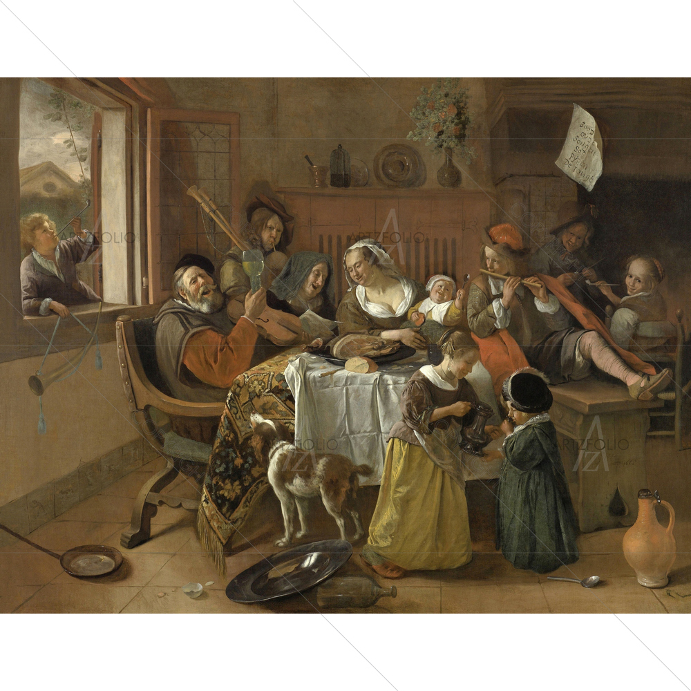 The Merry Family, Jan Steen, 1668 — Ancient custom art by ArtzFolio