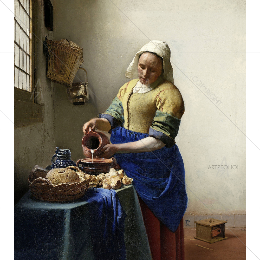 The Milkmaid, Johannes Vermeer, 1660 — Ancient custom art by ArtzFolio