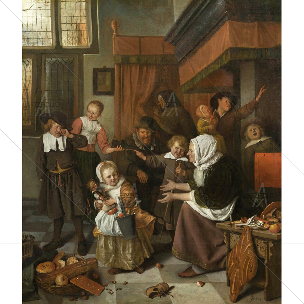 Feast of St. Nicholas, Jan Steen, 1665-68 — custom-size art design 5010993