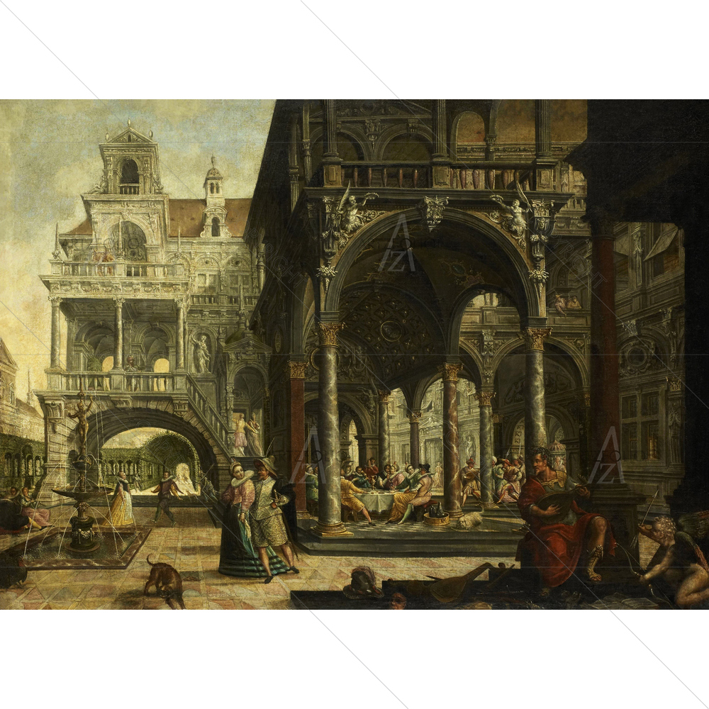 Imaginary Renaissance Palace, Hendrick Aerts, 1602 — Fluid marble custom art by ArtzFolio