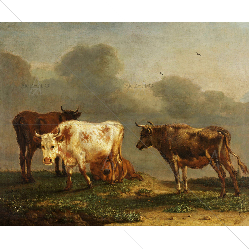 Four Cows in Meadow, Paulus Potter, 1651 — Ancient custom art by ArtzFolio