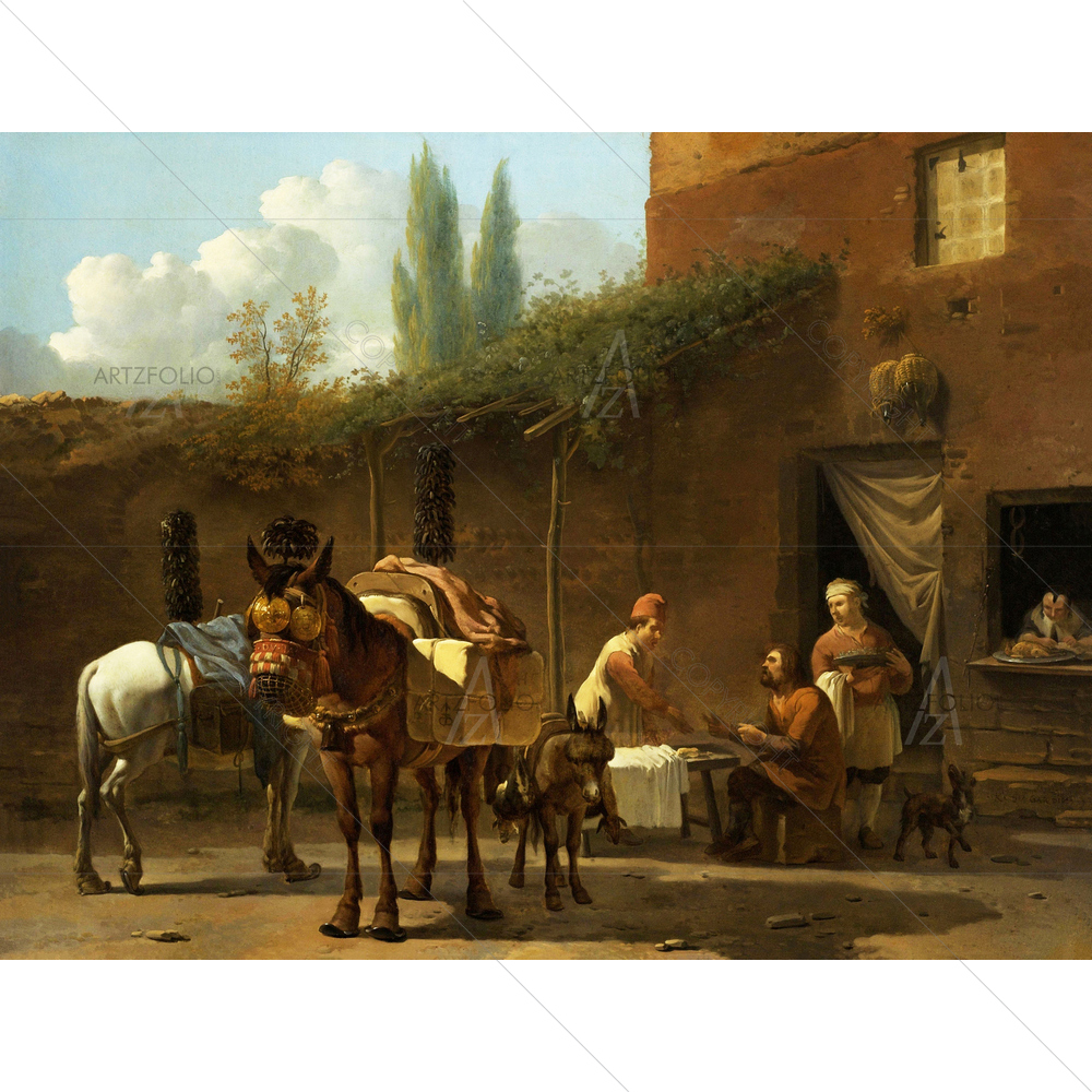 Muleteers at an Inn, Karel Dujardin, 1658-60 — custom-size art design 5011006