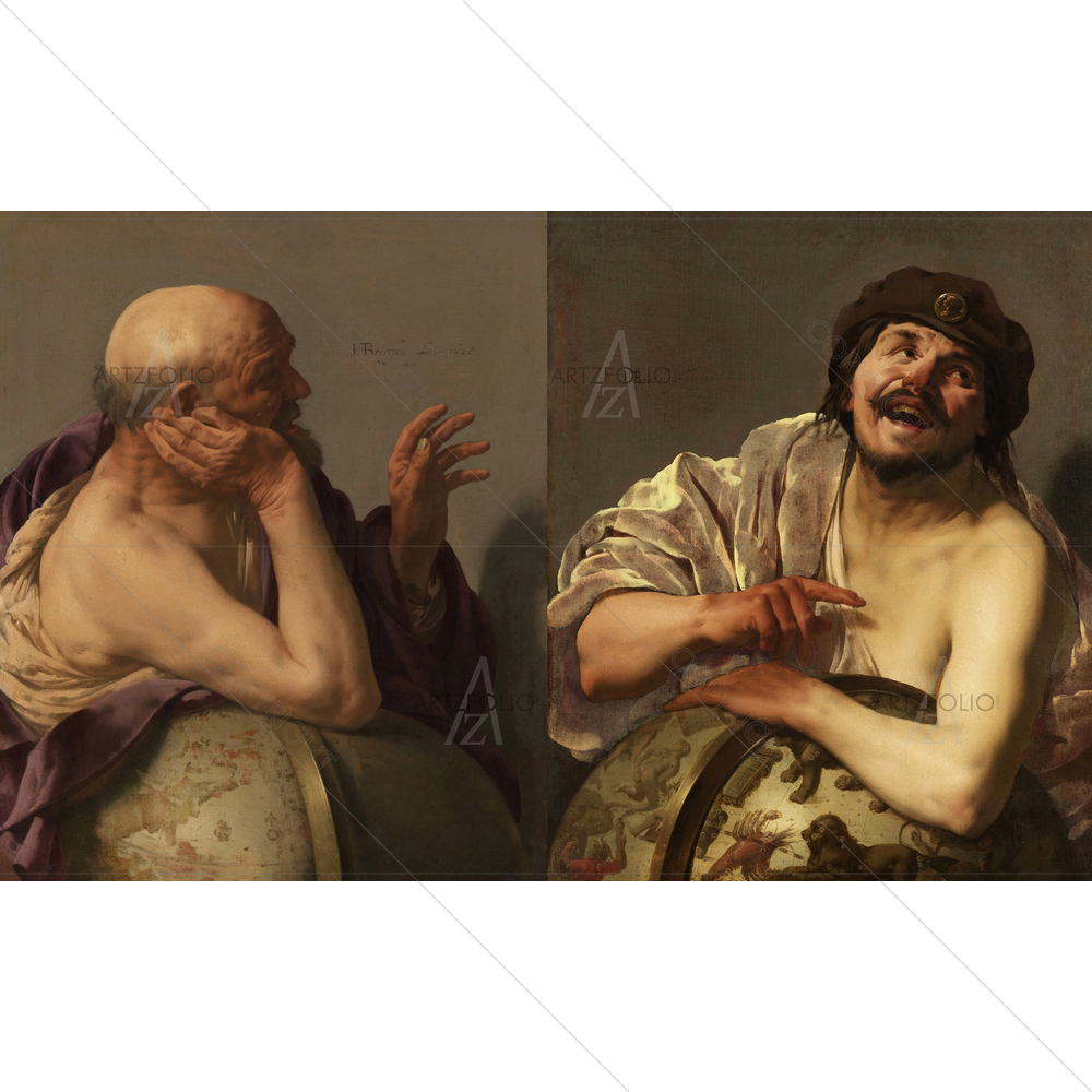 Heraclitus of Ephesus and Democritus of Thrace Portrait — Ancient custom art by ArtzFolio
