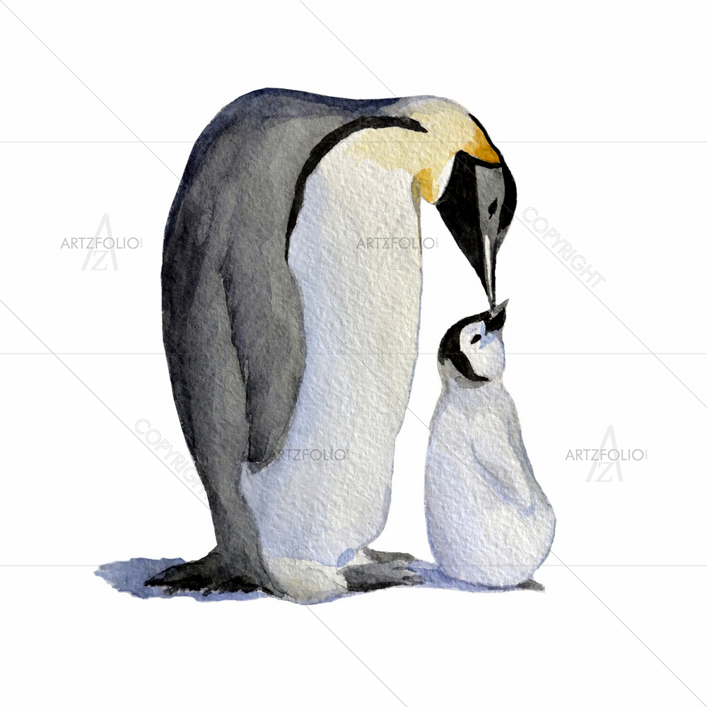 Mother and Baby Penguins — Animals custom art by ArtzFolio