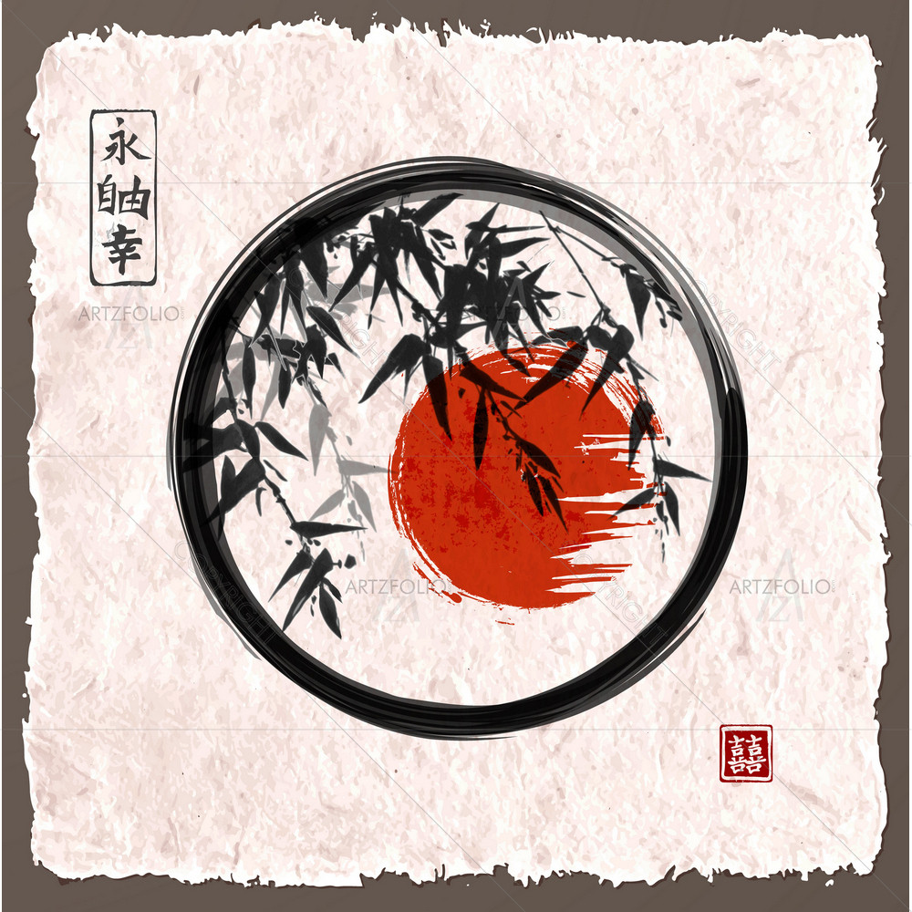 Bamboo Trees in Zen Circle Hieroglyphs D2 — Abstract custom art by ArtzFolio
