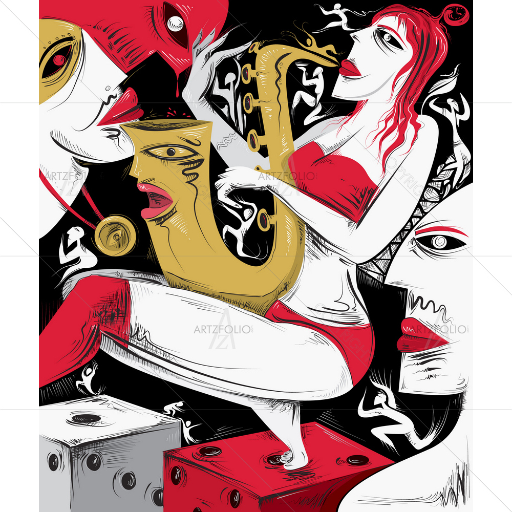 Lady Playing Saxophone — Cubism custom art by ArtzFolio