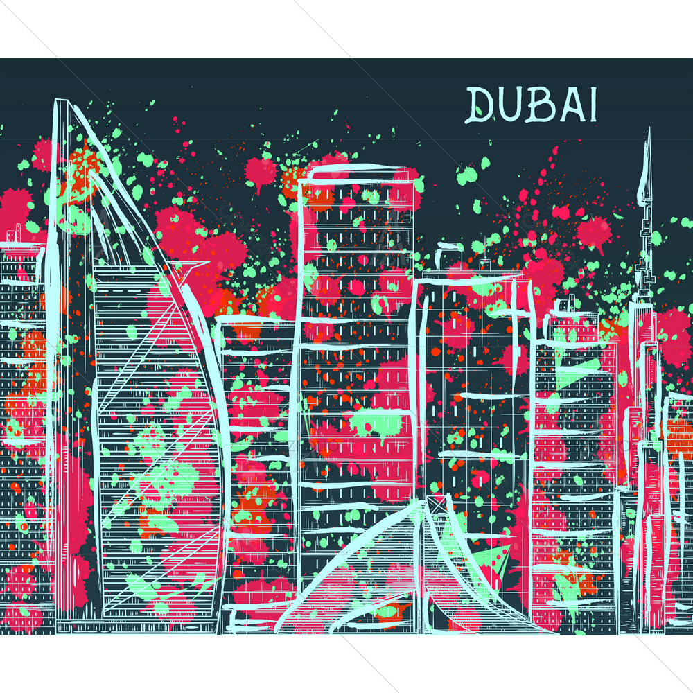 Abstract Cityscape Splashes, Dubai — Devotional custom art by ArtzFolio