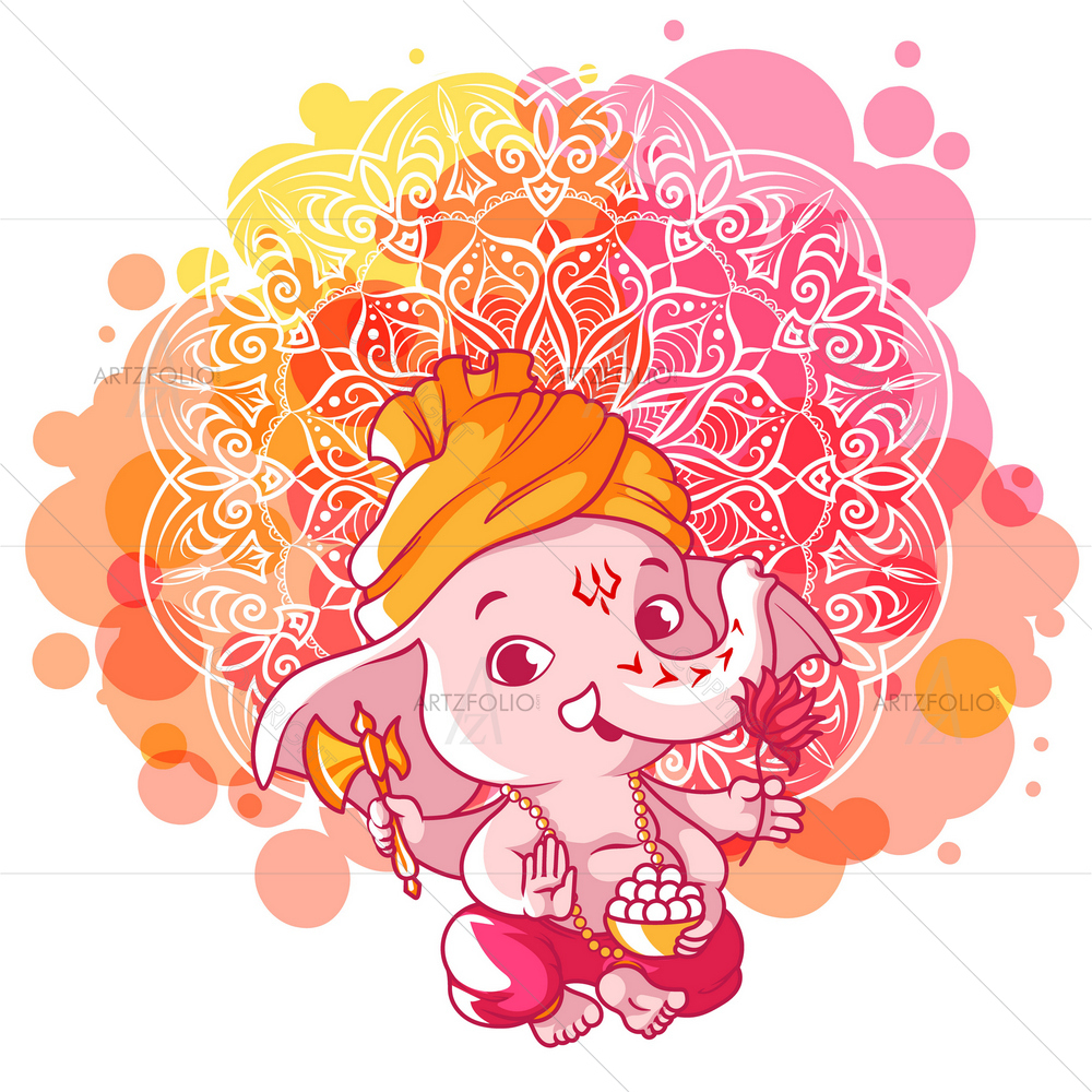 Cartoon God Ganesha D1 — Devotional custom art by ArtzFolio