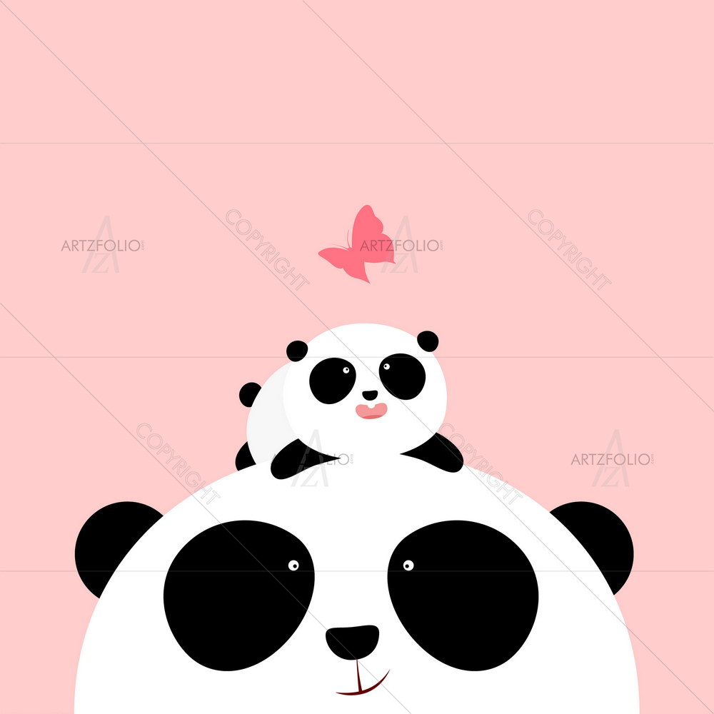 Cartoon Panda Lying on His Mother's Head — custom-size art design 5011052