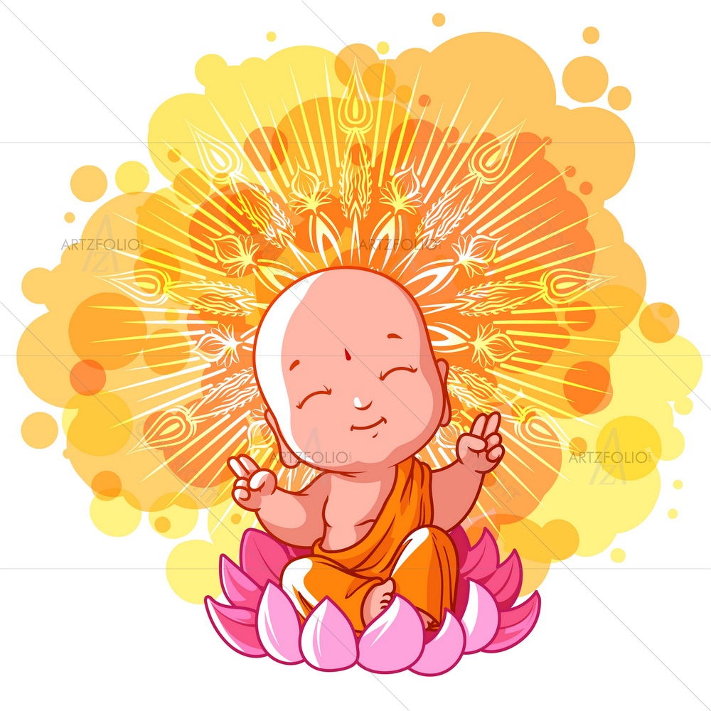 Little Meditating Monk on Lotus D3 — custom-size art design 5011053