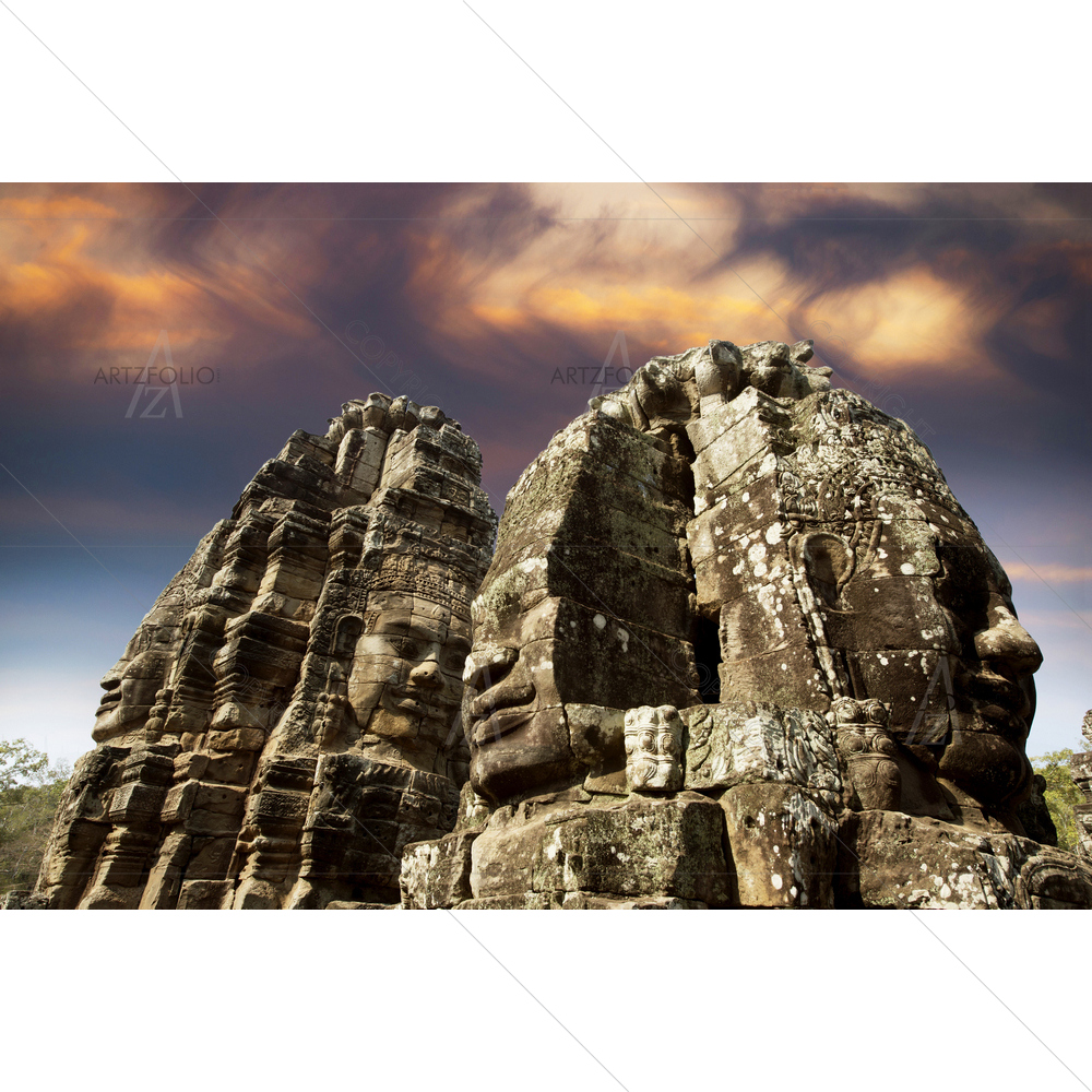 Khmer Carving Lord Buddha Face, Bayon Temple Angkor Thom — Devotional custom art by ArtzFolio