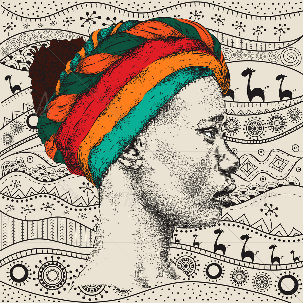 Black Woman In Turban D1 — Botanical custom art by ArtzFolio