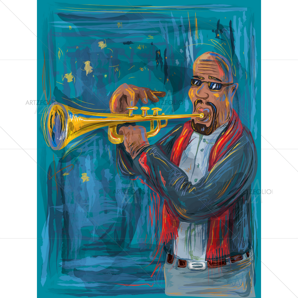 Watercolor Trumpet Player — custom-size art design 5011117