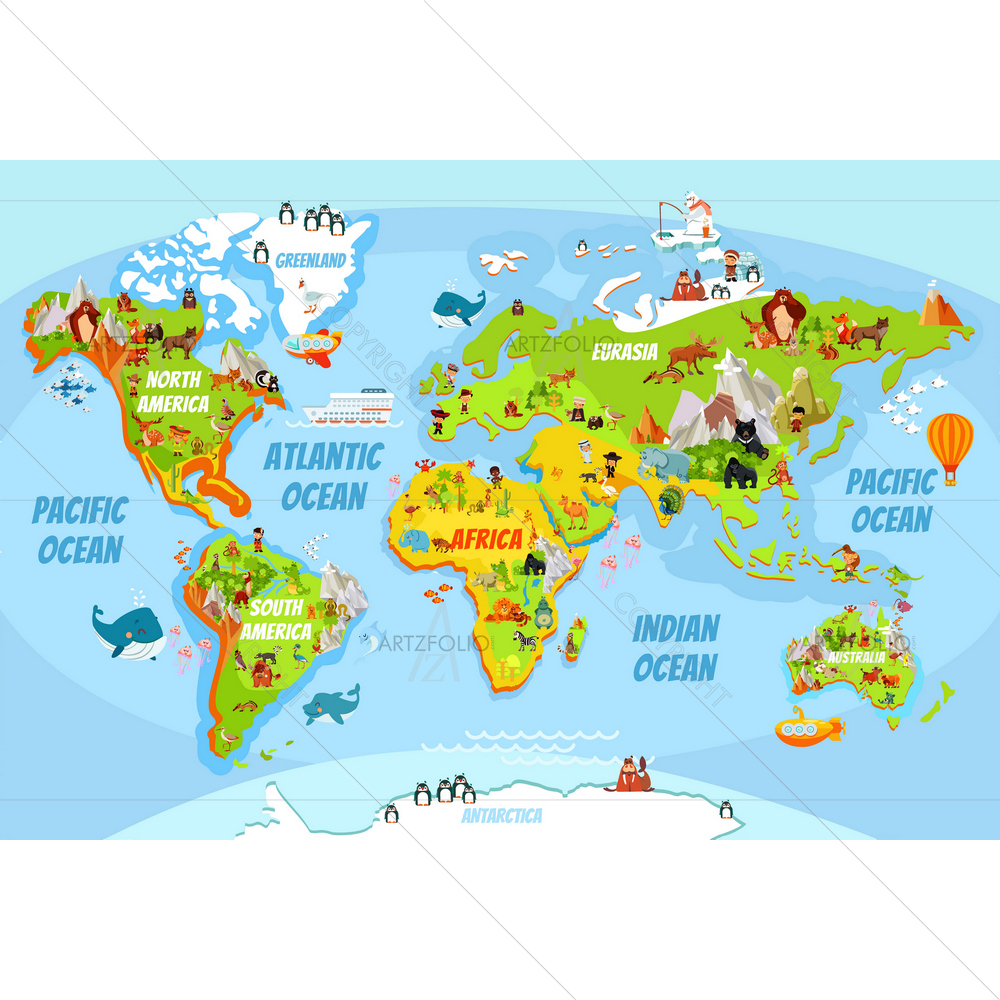 Cartoon World Map — African custom art by ArtzFolio