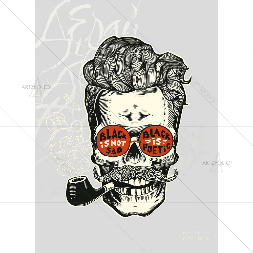 Hipster Skull Silhouette with Mustache — Ancient custom art by ArtzFolio