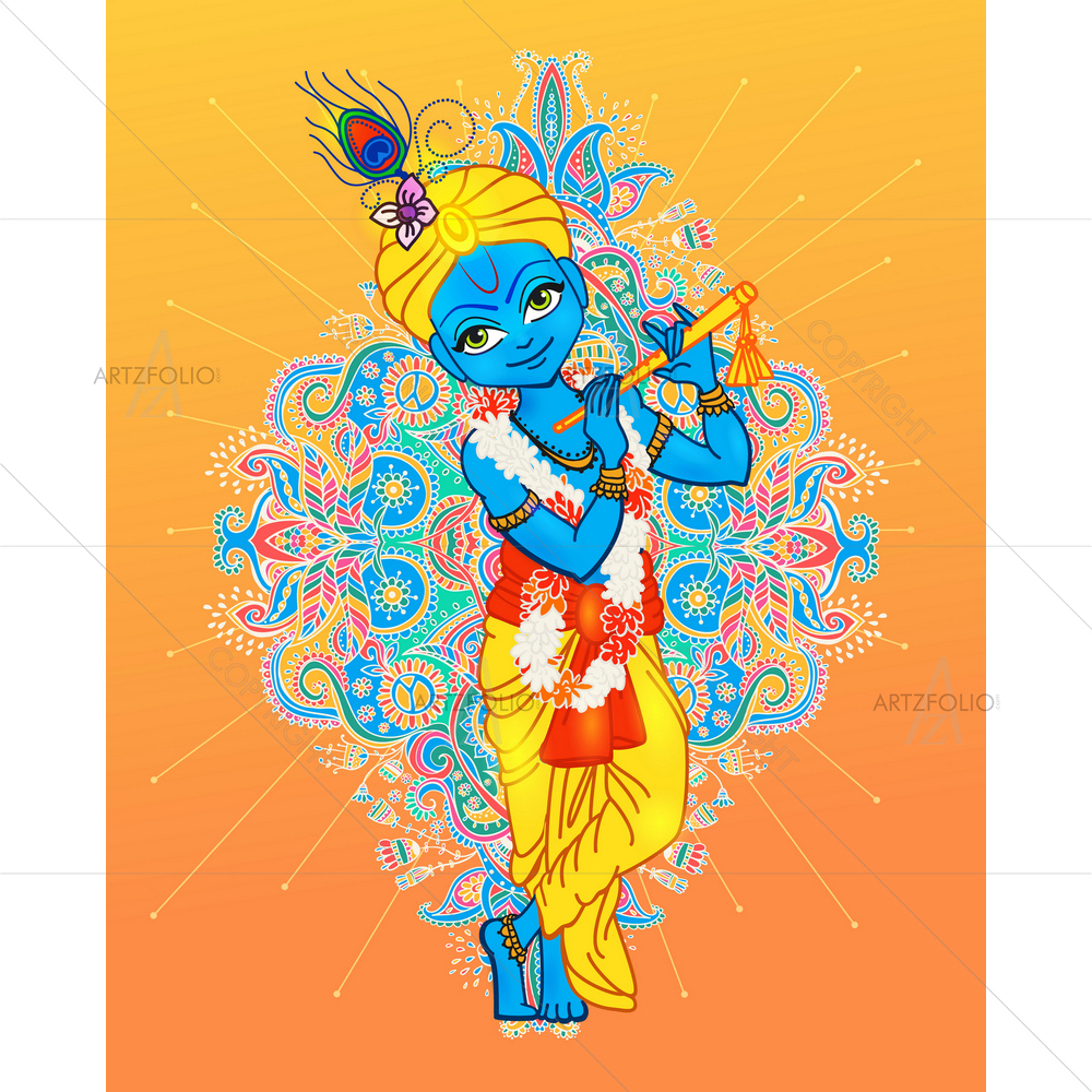 Hindu God Krishna Janmashtami D1 — Devotional custom art by ArtzFolio
