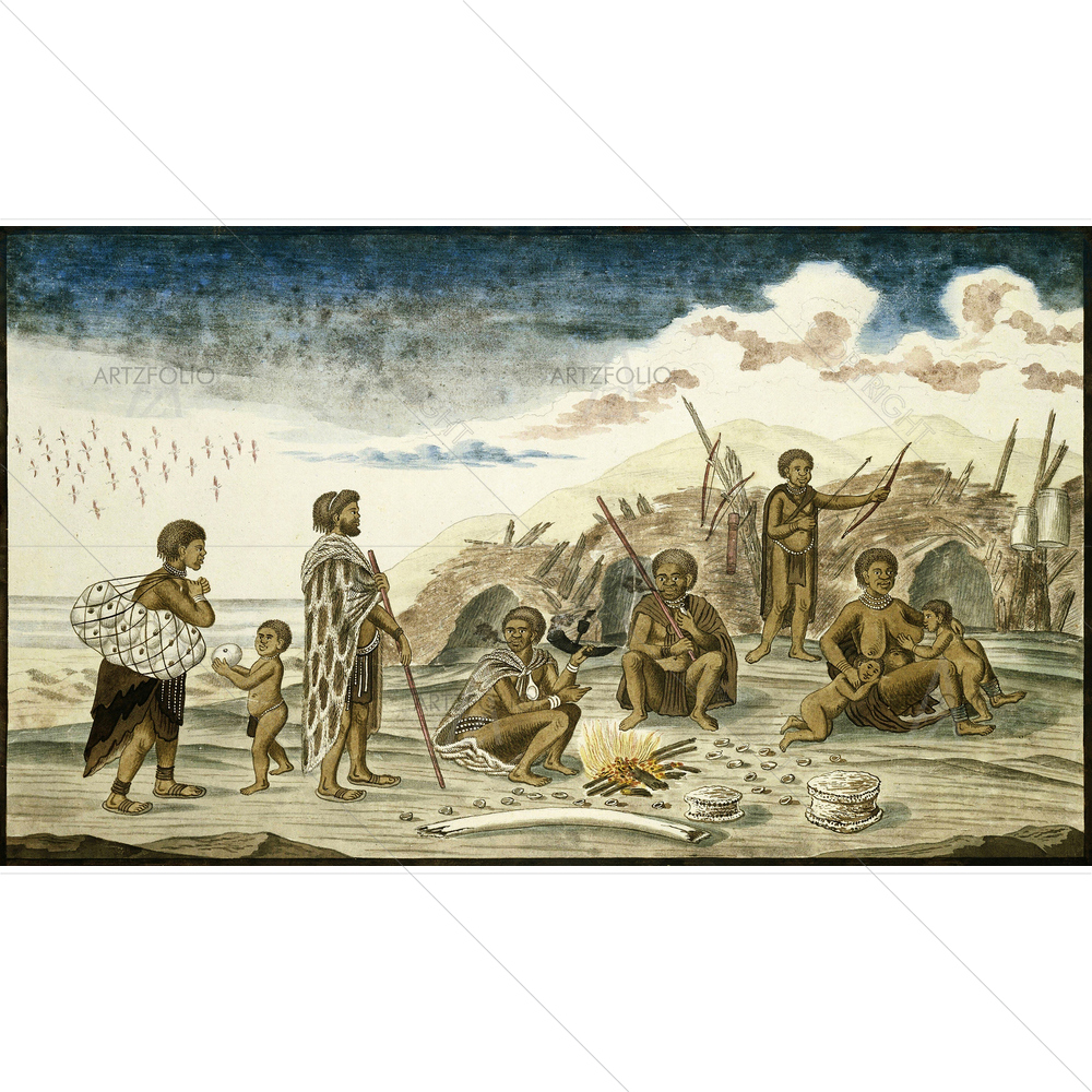 The San People and Their Huts on Beach, Robert Gordon, 1777-86 — custom-size art design 5011163