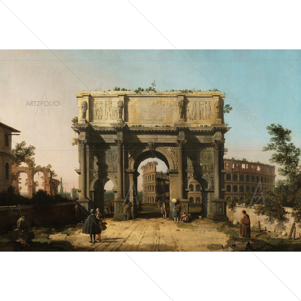 View of Arch of Constantine with Colosseum, Canaletto, 1742-45 — custom-size art design 5011176
