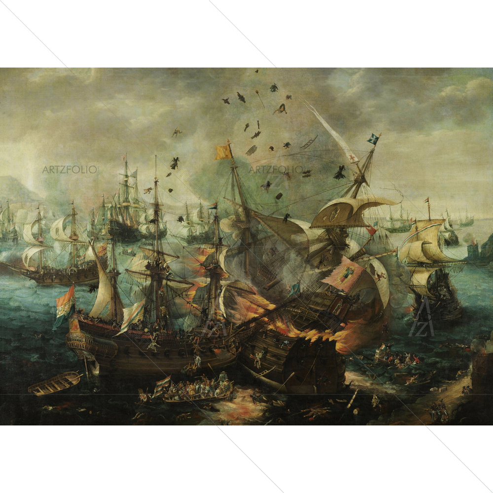 Explosion Battle of Gibraltar, Cornelis Wieringen, 1621 — custom-size art design 5011188