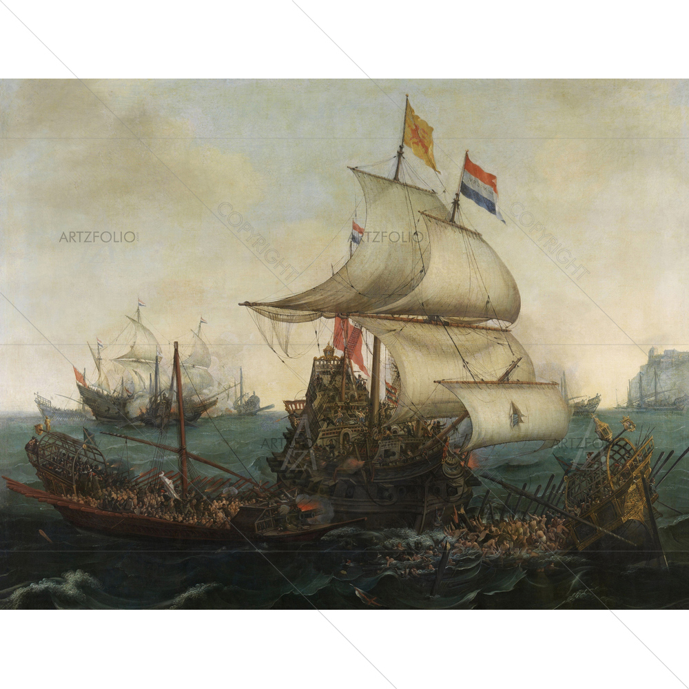 Dutch Ships Ramming Spanish Galleys, Hendrik & Cornelis Vroom, 1617 — Arrows custom art by ArtzFolio