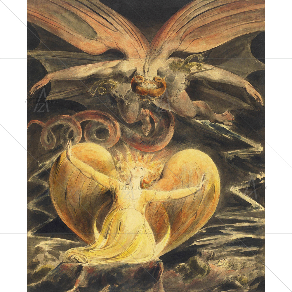 The Great Dragon and Woman Clothed with Sun, William Blake, 1805 — Devotional custom art by ArtzFolio